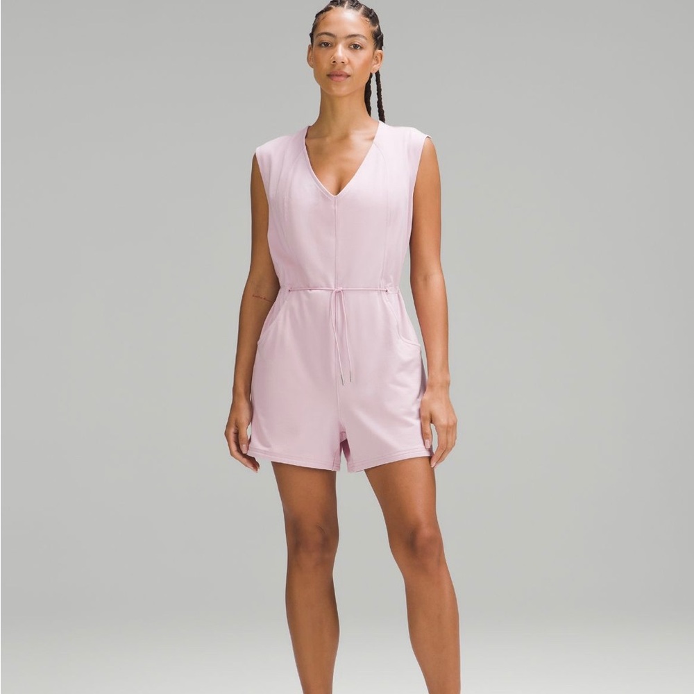 Lululemon French Terry V-neck romper pink peony size 2 - Picture 1 of 6
